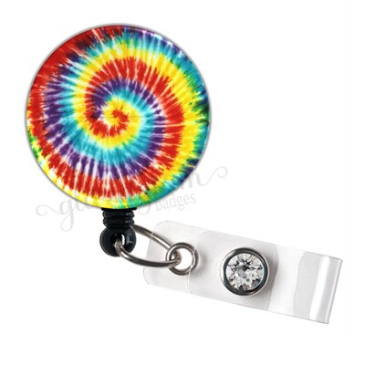 Tie Dye Retractable Badge Reel, Colorful Badge Holder, Retractable ID Badge Reel, Rainbow Badge Clip, Rainbow Lanyard - GG2123 - image1